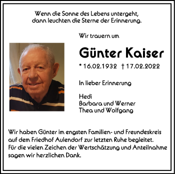 Anzeige von Günter Kaiser von Schwäbische Zeitung