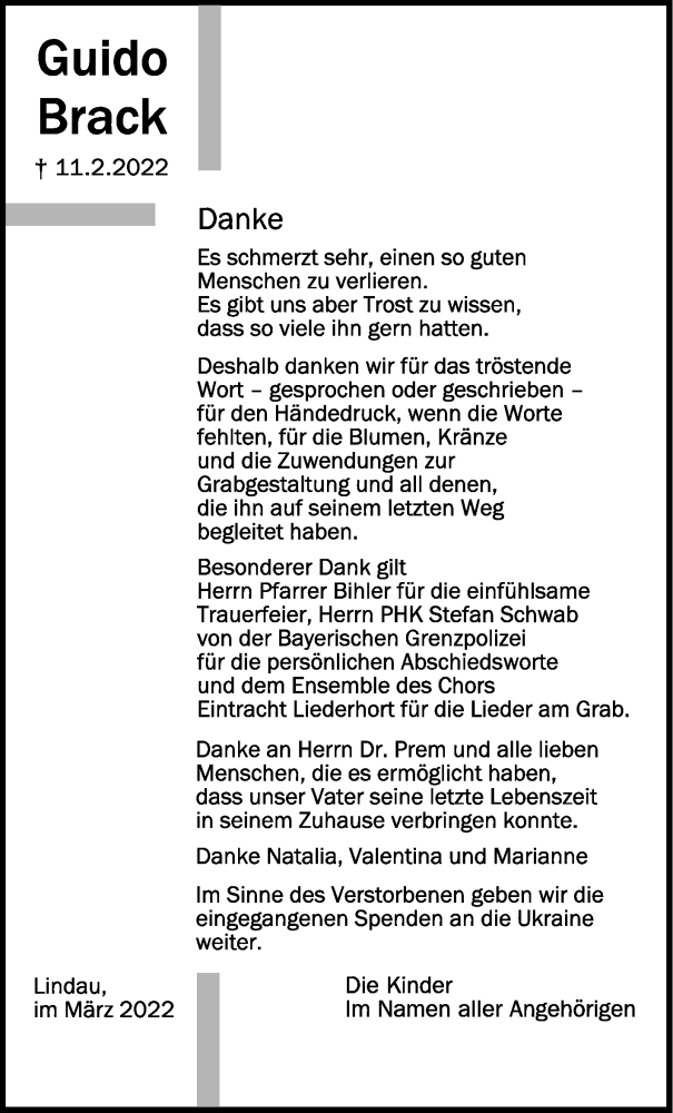  Traueranzeige für Guido Brack vom 05.03.2022 aus Schwäbische Zeitung