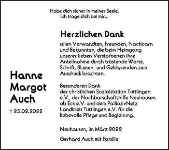 Anzeige von Hanne Margot Auch von Schwäbische Zeitung