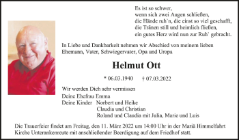 Anzeige von Helmut Ott von Schwäbische Zeitung