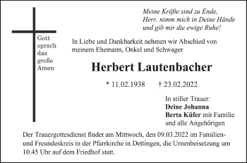 Anzeige von Herbert Lautenbacher von Schwäbische Zeitung