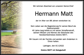 Anzeige von Hermann Matt von Schwäbische Zeitung