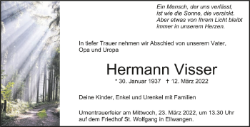 Anzeige von Hermann Visser von Schwäbische Zeitung