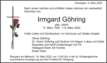 Anzeige von Irmgard Göhring von Schwäbische Zeitung