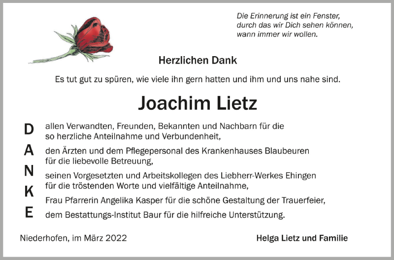  Traueranzeige für Joachim Lietz vom 10.03.2022 aus Schwäbische Zeitung