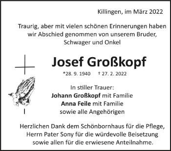 Anzeige von Josef Großkopf von Schwäbische Zeitung