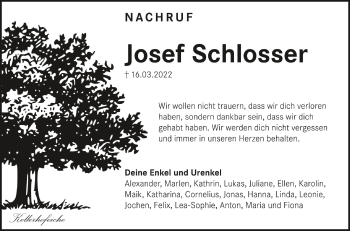 Anzeige von Josef Schlosser von Schwäbische Zeitung