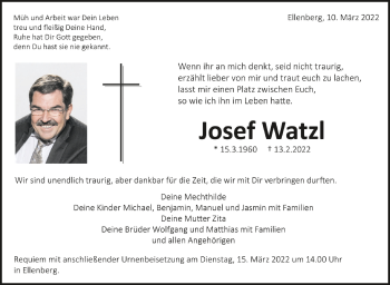 Anzeige von Josef Watzl von Schwäbische Zeitung