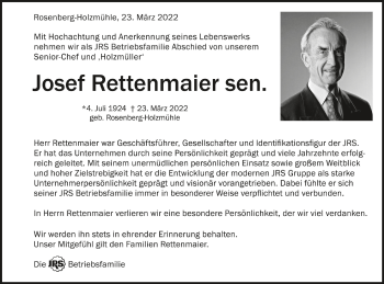 Anzeige von Josef Jakob Rettenmaier von Schwäbische Zeitung