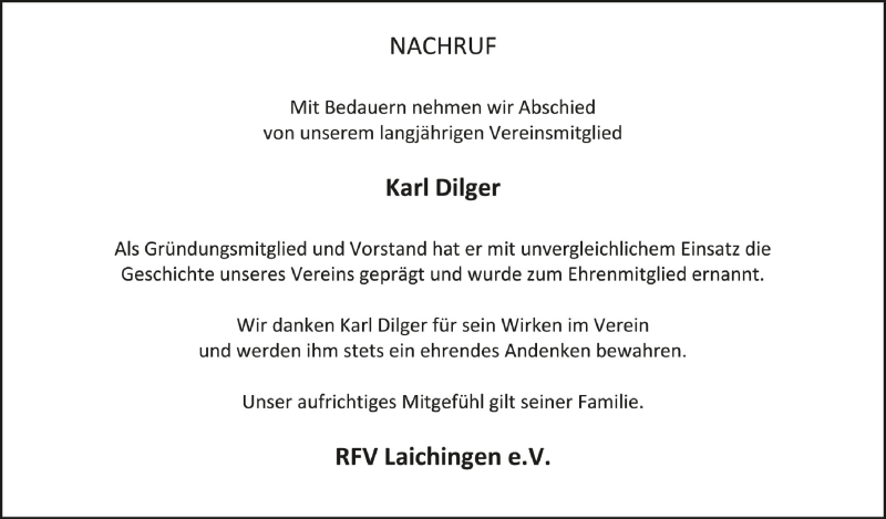  Traueranzeige für Karl Dilger vom 08.03.2022 aus Schwäbische Zeitung