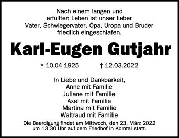 Anzeige von Karl-Eugen Gutjahr von Schwäbische Zeitung