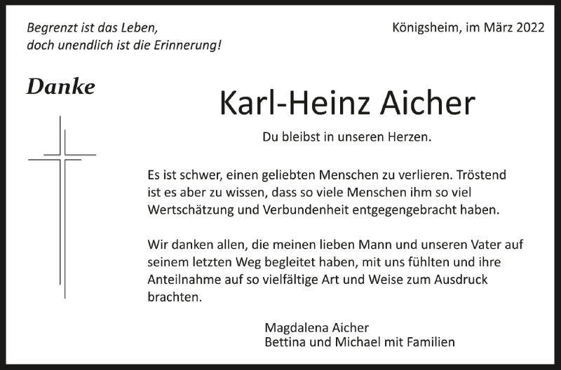  Traueranzeige für Karl-Heinz Aicher vom 30.03.2022 aus Schwäbische Zeitung