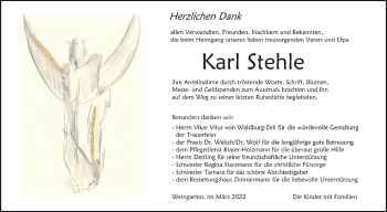 Anzeige von Karl Stehle von Schwäbische Zeitung