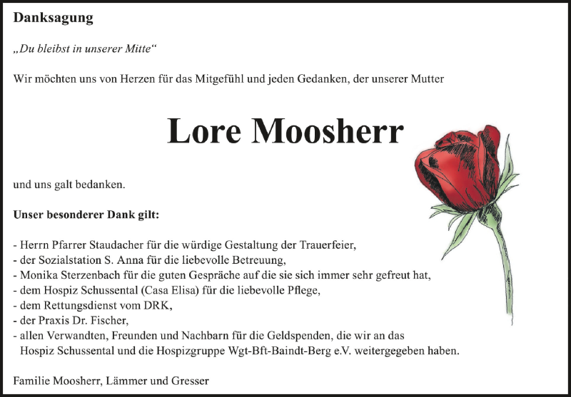  Traueranzeige für Lore Moosherr vom 26.03.2022 aus Schwäbische Zeitung