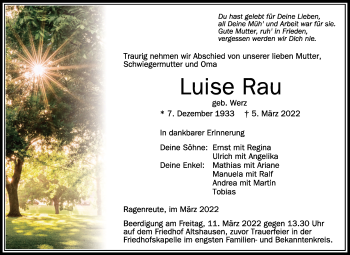 Anzeige von Luise Rau von Schwäbische Zeitung