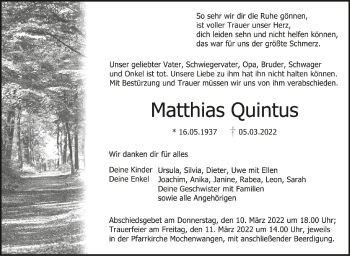 Anzeige von Matthias Quintus von Schwäbische Zeitung