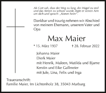 Anzeige von Max Maier von Schwäbische Zeitung