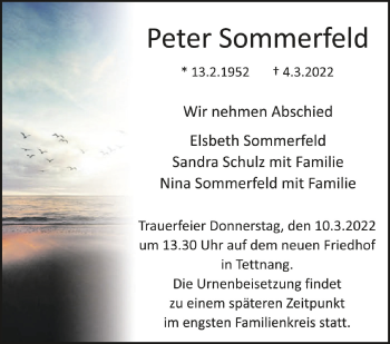 Anzeige von Peter Sommerfeld von Schwäbische Zeitung