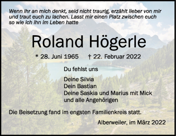 Anzeige von Roland Högerle von Schwäbische Zeitung