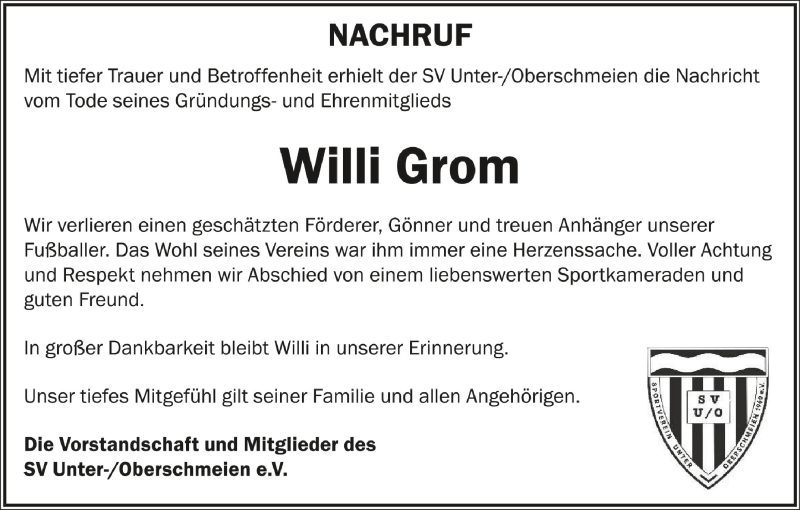  Traueranzeige für Willi Grom vom 12.03.2022 aus Schwäbische Zeitung