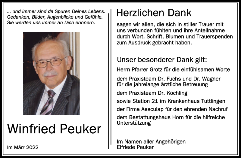  Traueranzeige für Winfried Peuker vom 12.03.2022 aus Schwäbische Zeitung