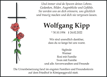 Anzeige von Wolfgang Kipp von Schwäbische Zeitung