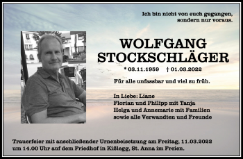 Anzeige von Wolfgang Stockschläger von Schwäbische Zeitung