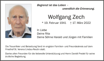 Anzeige von Wolfgang Zech von Schwäbische Zeitung