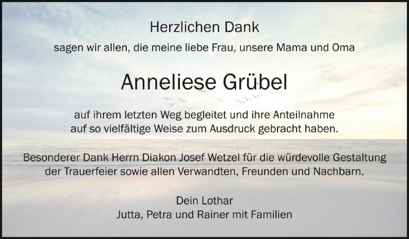  Traueranzeige für Anneliese Grübel vom 09.04.2022 aus Schwäbische Zeitung