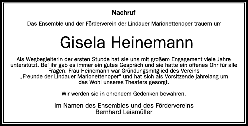  Traueranzeige für Gisela Heinemann vom 27.04.2022 aus Schwäbische Zeitung