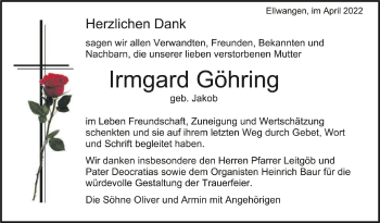 Anzeige von Irmgard Göhring von Schwäbische Zeitung