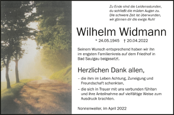Anzeige von Wilhelm Widmann von Schwäbische Zeitung