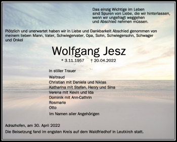 Anzeige von Wolfgang Jesz von Schwäbische Zeitung