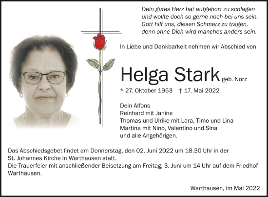 Traueranzeigen von Helga Stark | schwaebische.de Trauerportal