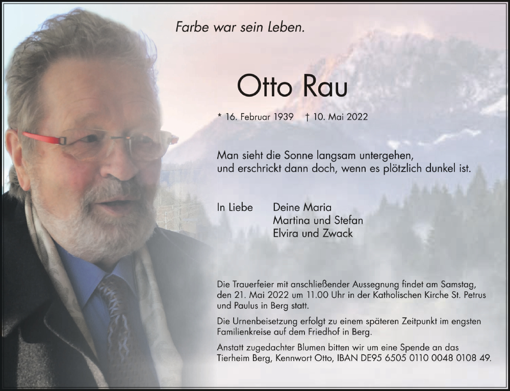  Traueranzeige für Otto Rau vom 14.05.2022 aus Schwäbische Zeitung