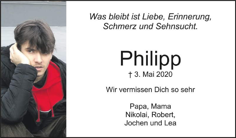  Traueranzeige für Philipp Ruwen Pohl vom 03.05.2022 aus Schwäbische Zeitung