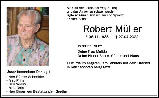 Anzeige von Robert Müller von Schwäbische Zeitung