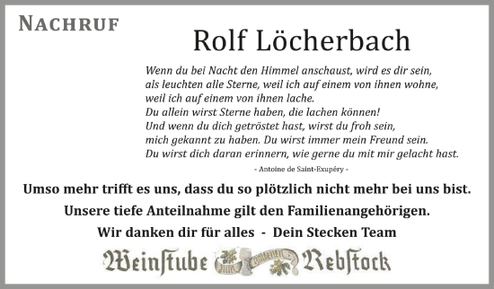 Anzeige von Rolf Löcherbach von Schwäbische Zeitung