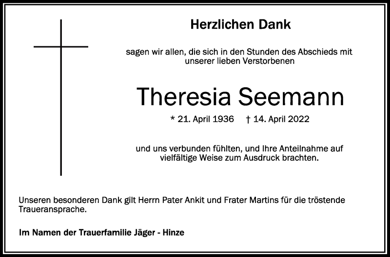 Traueranzeigen Von Theresia Seemann | Schwaebische.de Trauerportal