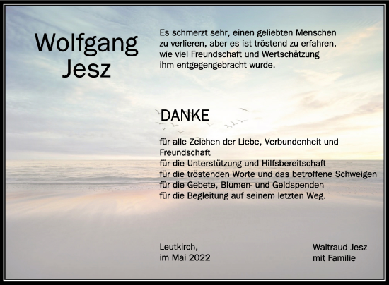 Anzeige von Wolfgang Jesz von Schwäbische Zeitung