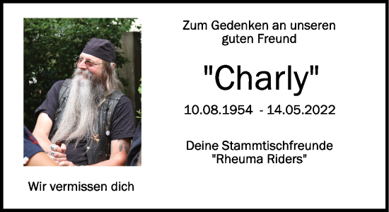 Anzeige von Charly Fritschle von Schwäbische Zeitung