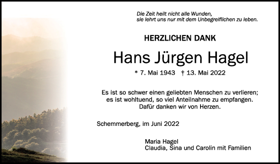 Anzeige von Hans Jürgen Hagel von Schwäbische Zeitung