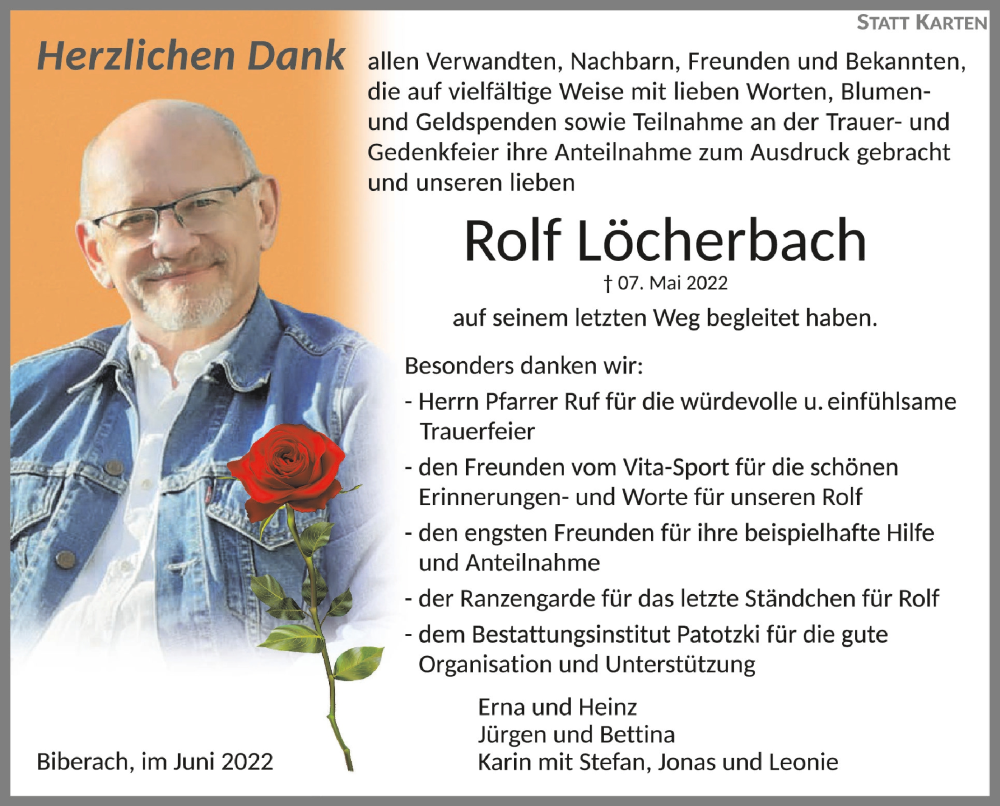  Traueranzeige für Rolf Löcherbach vom 08.06.2022 aus Schwäbische Zeitung