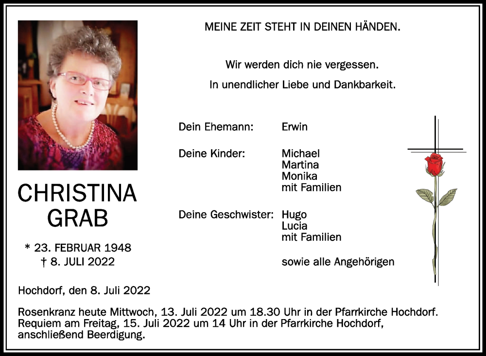 Traueranzeigen von Christina Grab | schwaebische.de Trauerportal