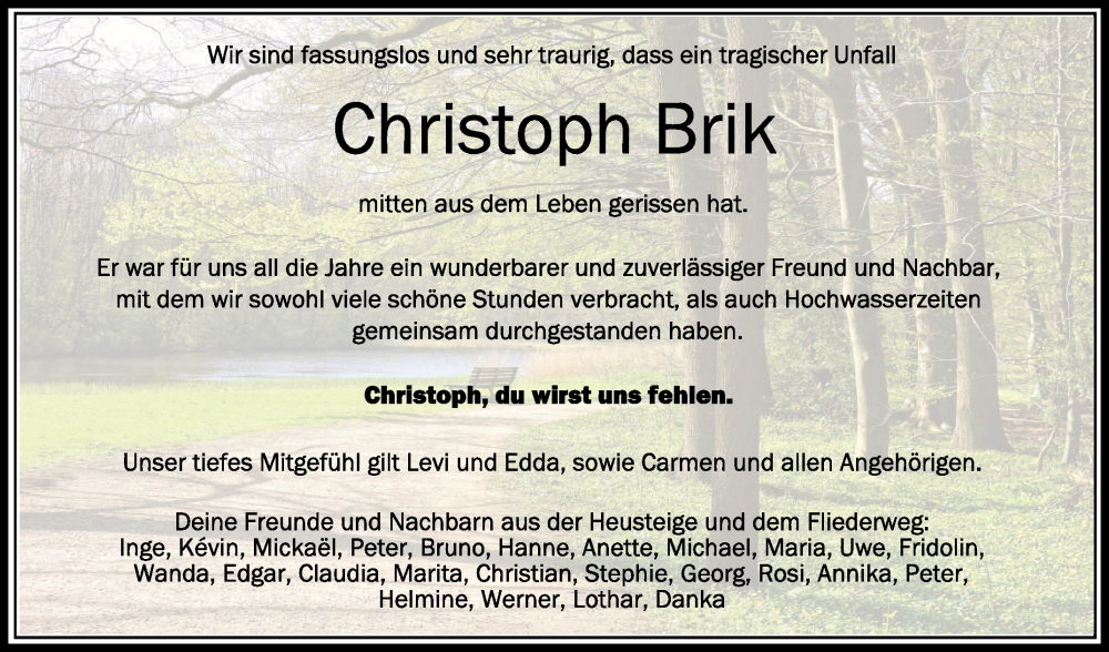  Traueranzeige für Christoph Brik vom 21.09.2022 aus Schwäbische Zeitung