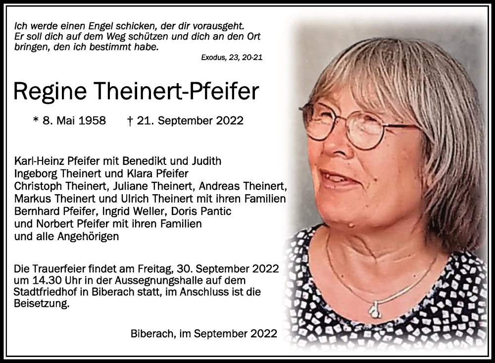  Traueranzeige für Regine Theinert-Pfeifer vom 28.09.2022 aus Schwäbische Zeitung