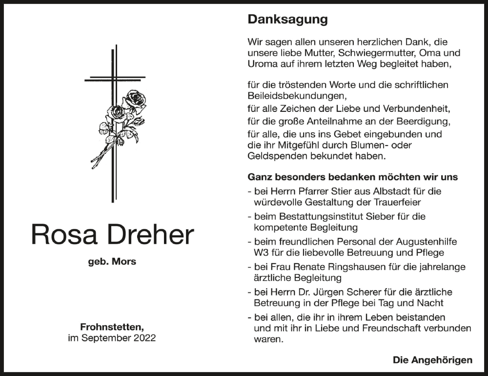 Traueranzeigen von Rosa Dreher | schwaebische.de Trauerportal