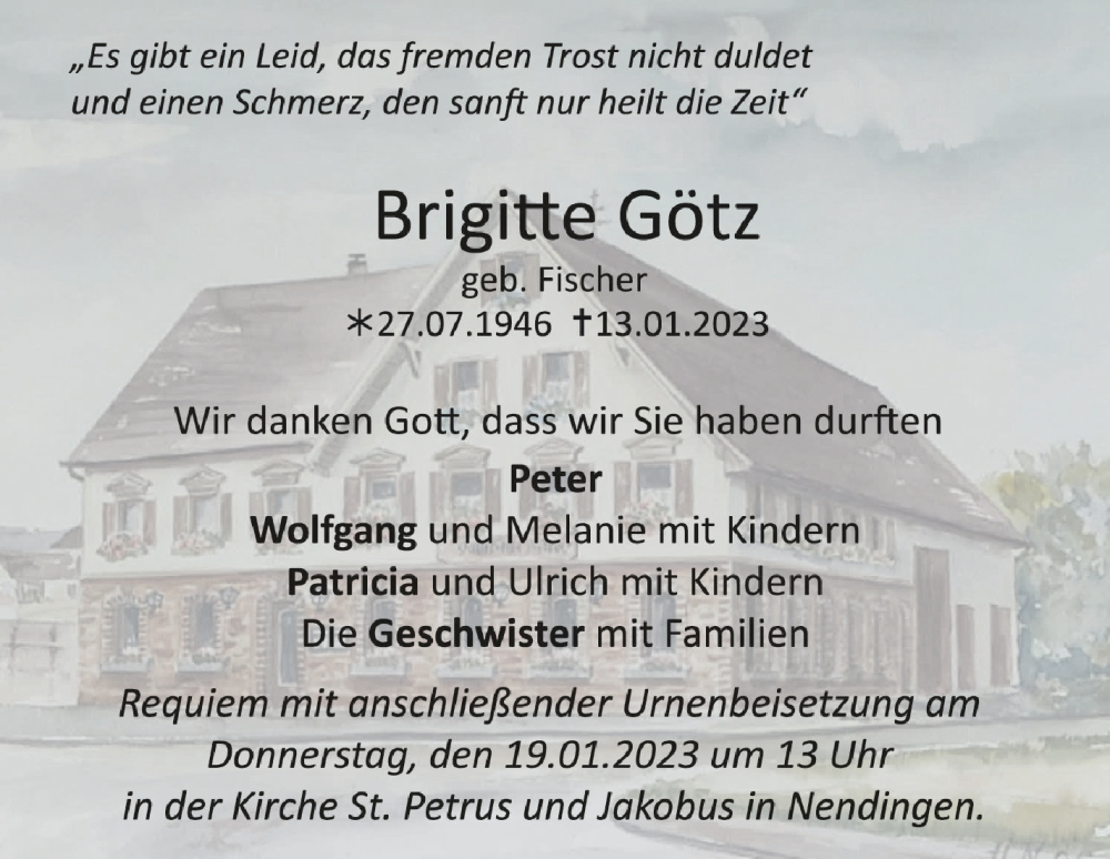  Traueranzeige für Brigitte Götz vom 17.01.2023 aus Schwäbische Zeitung