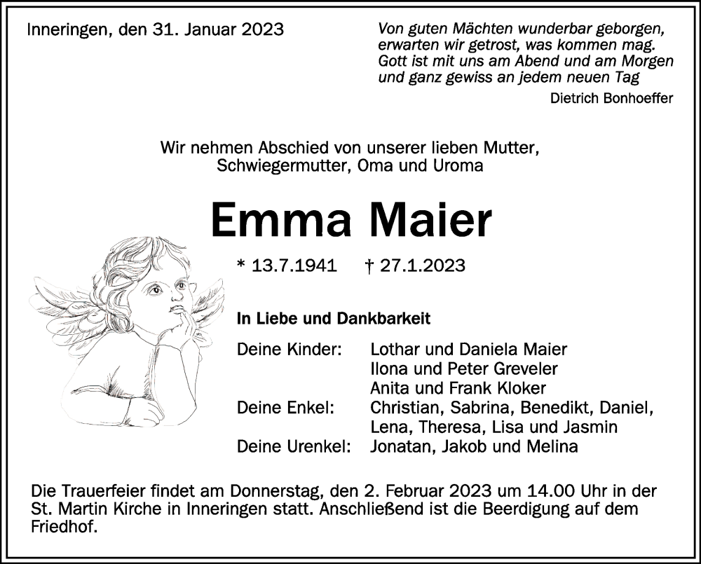 Traueranzeigen Von Emma Maier Schwaebische De Trauerportal