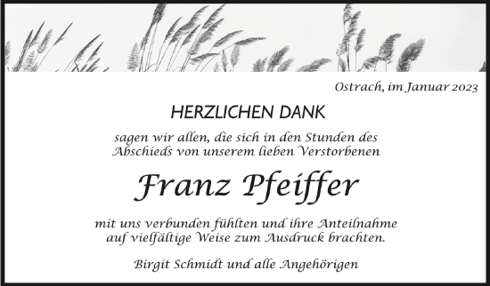 Anzeige von Franz Pfeiffer von Schwäbische Zeitung